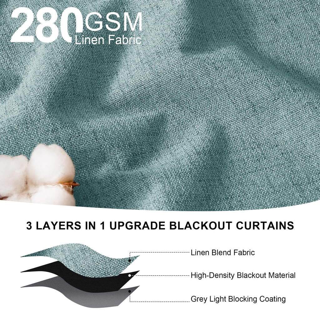 Teal Natural Linen Blackout Curtains 84 inch 2 Panels Set D946503