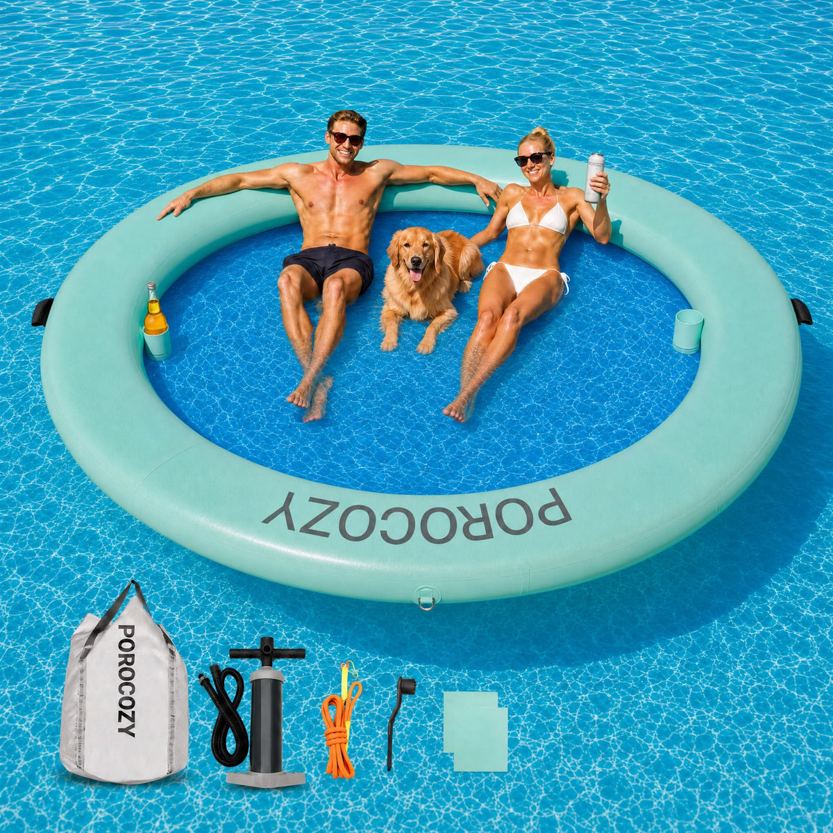 Inflatable Water Hammock with Cup Holders W2933