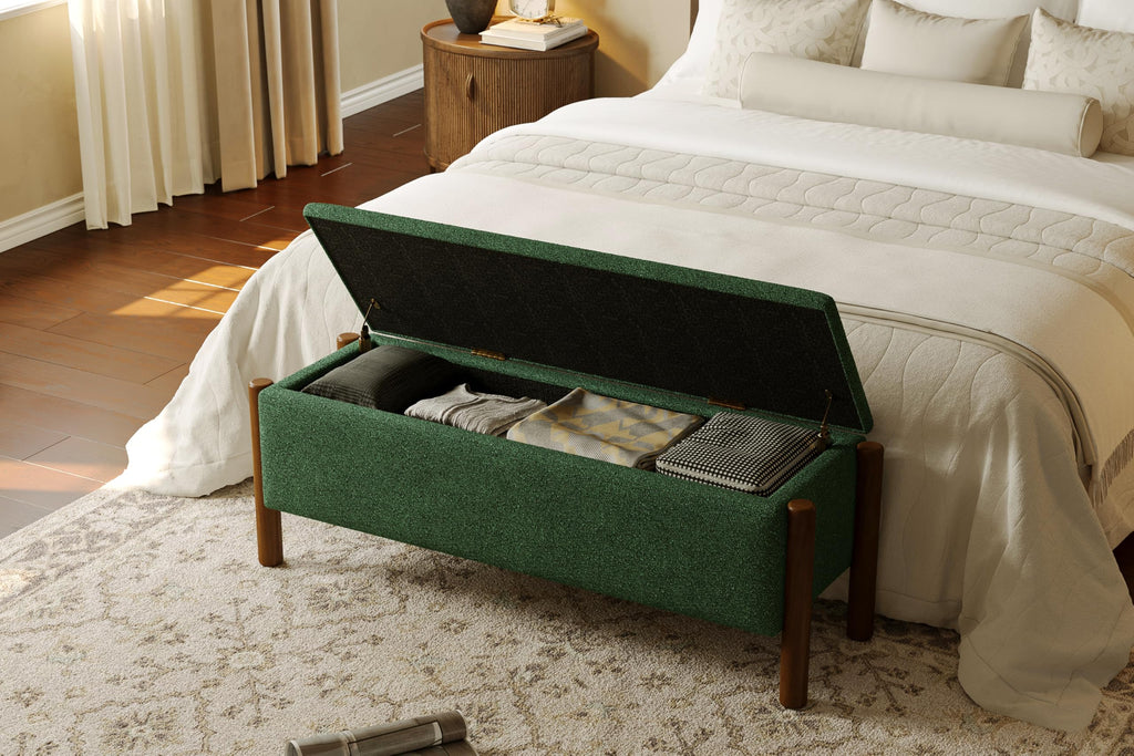 Green Fabric Upholstered Storage Bench P4037