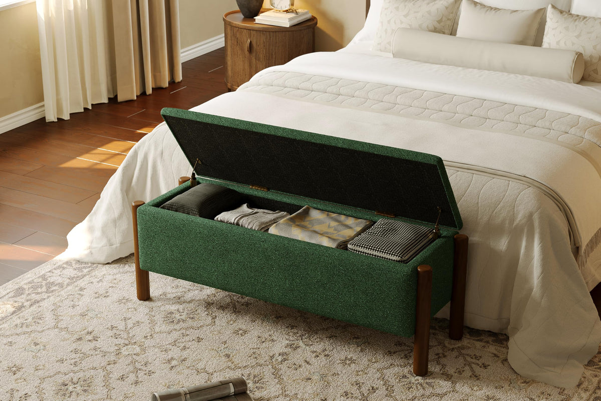 Green Fabric Upholstered Storage Bench P4037